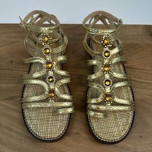 New  Womens Sam Edelman Tianna Gold Ankle Strap Sandals Shoes Size 8 M
